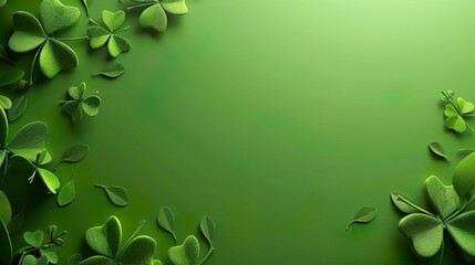 Four Leaf Clovers On Green Background With Copy Space