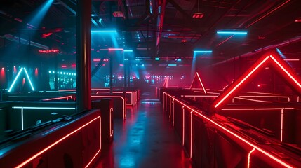 Poster - a dark room with neon lights and bars