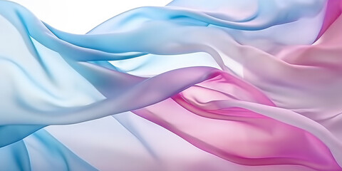  white  blue and pink silk fabric on white background, colorful transparent cloth  on white background