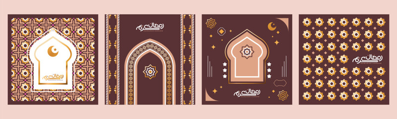 Wall Mural - Ramadan Kareem. Set of islamic greeting card template with Ramadan for wallpaper design. Poster, media banner. Collection of vector illustrations. Arabic text translation Ramadan Kareem.