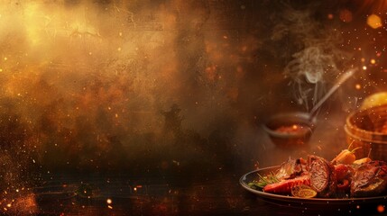 Sticker - Restaurant / healthy food background, space for text, copy space, 16:9