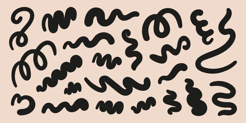 Poster - Abstract set black wavy retro groovy shapes on a beige background. Vector illustration in style 90s, 00s