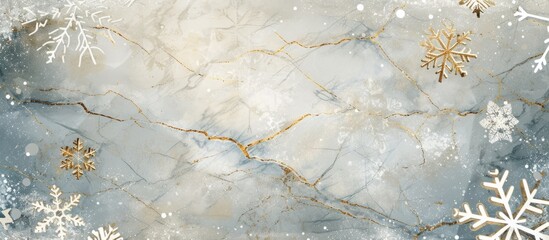 Sticker - Elegant marble background decorated with luxurious gold and silver snowflakes for winter design