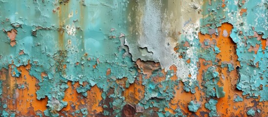 Sticker - Rustic Charm: A Weathered Rusted Wall with Chipped Paint Texture Background