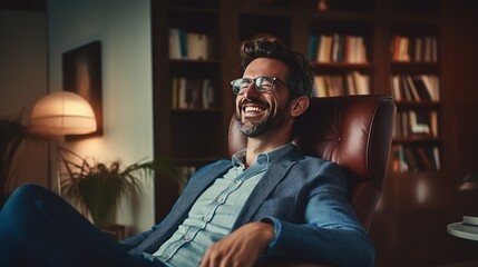 Poster - Happy businessman enjoying at home office 