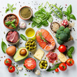 © somruethai - Keto picture.Flat lay of Keto diet food ingredients on white table.