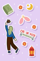 Wall Mural - illustration of eid al fitr mubarak sticker pack