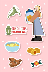 Wall Mural - set of eid mubarak theme sticker illustration