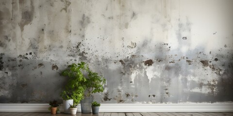 Wall showing black mold growth due to water damage after flooding. Concept Water Damage, Black Mold, Home Maintenance, Health Hazards, Flood aftermath