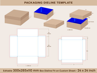 Wall Mural - Two piece Wider Shoe Box 300x285x100 mm, Lid H=45 mm Dieline Template