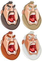 Sticker - Four cartoon faces showing intense angry emotions.