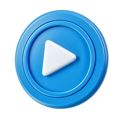 Saturated blue play button with a prominent white arrow, depicting media play action on a soft blue background.