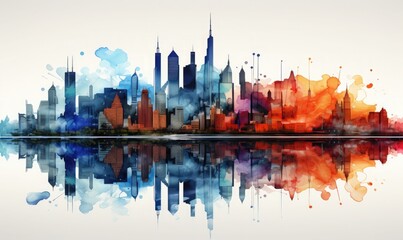 Wall Mural - skyscraper architectural painting, watercolor style