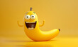 © Nataliia_Trushchenko - cheerful banana cartoon character on a bright yellow background. Isolated on background for use as illustration in books, promotional materials or website design. 3D illustration has copy space.