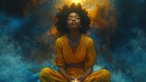 Fototapeta Boho - dark-skinned woman meditating