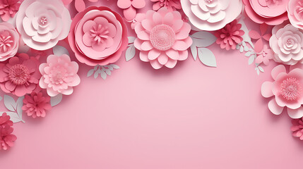 Canvas Print - pink background with hello spring paper cut floral frame design