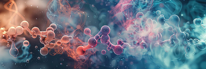 science concept - biochemistry = biology + chemistry with molecules, beakers, dna, and more with cop