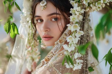 Wall Mural - a woman with a veil and flowers on her head