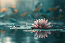 A Pink Flower Floating On Top Of A Body Of Water