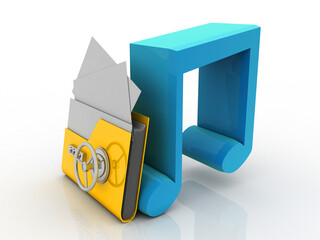 Poster - 3d rendering folder protected lock near music icon