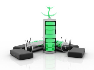 Poster - 3d rendering Transmitter WiFi with green energy battery
