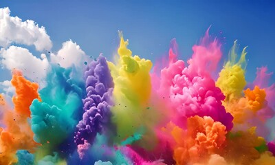 Wall Mural - Rainbow blast holi colorful powder explosion, holi festival 4K Video