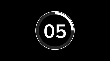 20 seconds countdown timer animation with simple flat modern white circle indicator animation on black background