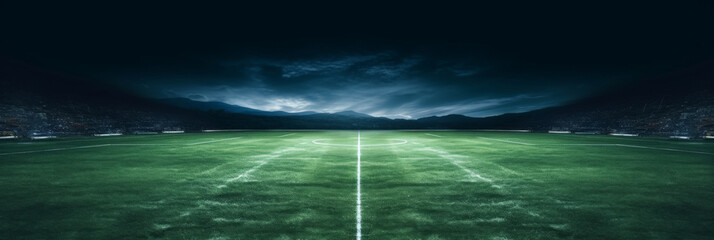 Wall Mural - empty soccer field at night with a line,