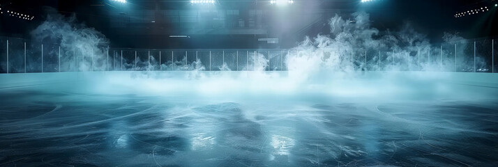Wall Mural - a hockey ice rink has smoke and lights on the surface, empty field stadium Hockey
