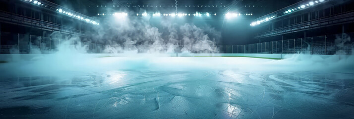 Wall Mural - a hockey ice rink has smoke and lights on the surface, empty field stadium Hockey
