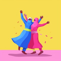 Wall Mural - People are dancing for holi festval flat illustration