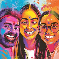 Wall Mural - Holi holiday people are celebrating on watercolor background