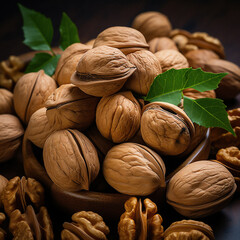 Wall Mural - walnuts on a wooden table