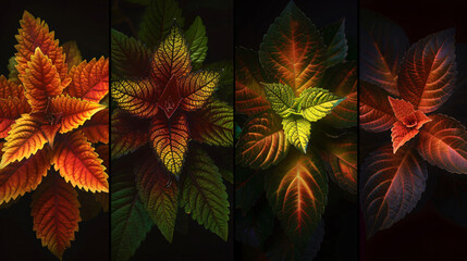 Wall Mural - Coleus plants showcasing their foliage through different seasons.