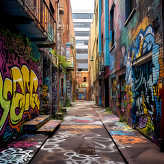 Wall Mural - Street graffiti on an urban alley. 