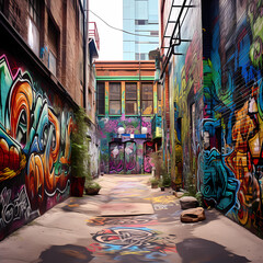 Poster - Street graffiti on an urban alley. 