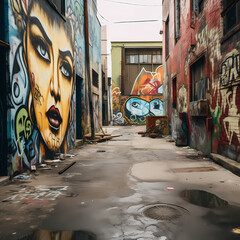 Wall Mural - Street graffiti on an urban alley. 