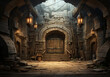 © Vasily Merkushev - The courtyard of an ancient castle with large wooden doors.