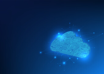 Poster - Cloud technology The cloud stores data locally and transfers it from anywhere in real time. via internet signal There is a security system. Clouds in the form of technological circuits, Vector