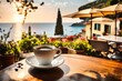 cup of coffee on terrace in a beautiful italian village