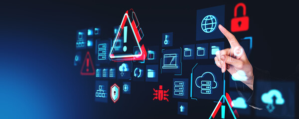 Poster - Woman hand using cybersecurity interface