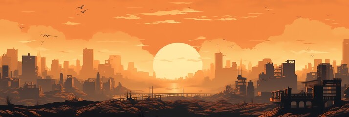 Wall Mural - Red Planet Fantasy Landscape Futuristic Post-apocalyptic Background image HQ Print 15232x5120 pixels. Neo Game Art V7 13