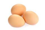 Fototapeta Łazienka - Three Brown Chicken Eggs on White Background