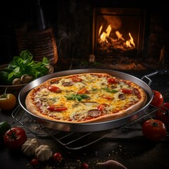 Wall Mural - Delicious pizza making process. baking a mouth-watering homemade pizza in the oven