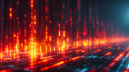 Poster - A binary matrix pulses with the lifeblood of cyberspace, where digital and physical realms converge in abstract beauty