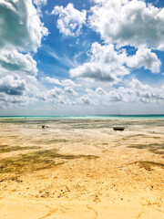 Wall Mural - Scenic view of moored boats at Jambiani beach, Zanzibar