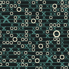 Poster - abstract seamless pattern with crosses and circles on a cage background. Suitable for wallpaper, wrapping paper or fabric