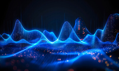 Futuristic blue sound wave visualization depicting an equalizer's dynamic rhythm, perfect for representing voice recognition and audio technology concepts