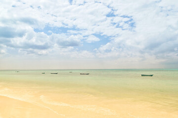 Wall Mural - Scenic view of moored boats at Jambiani beach, Zanzibar