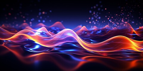 Wall Mural - Abstract glowing waves and lighting particles with black background